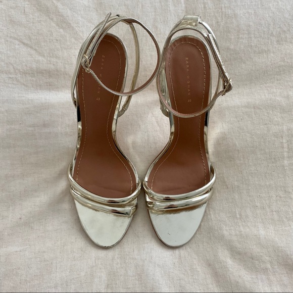 Zara Gold Ankle Strap High Heel Sandals - Picture 2 of 9